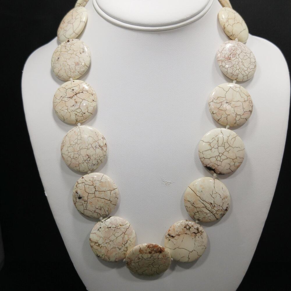 Vintage Quartz Disk Bead Necklace Hand Knotted Artisan Statement
